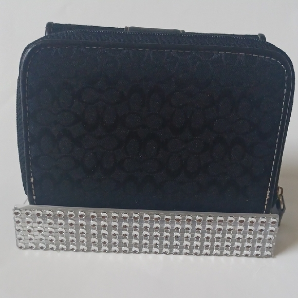 Coach Black and Silver Compact Wallet with Flap Closure - Picture 9 of 12